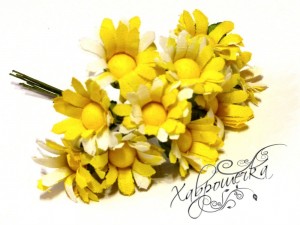 Ромашка тканинна, 2,5 см, ЖОВТА, пучок (10 квіток)